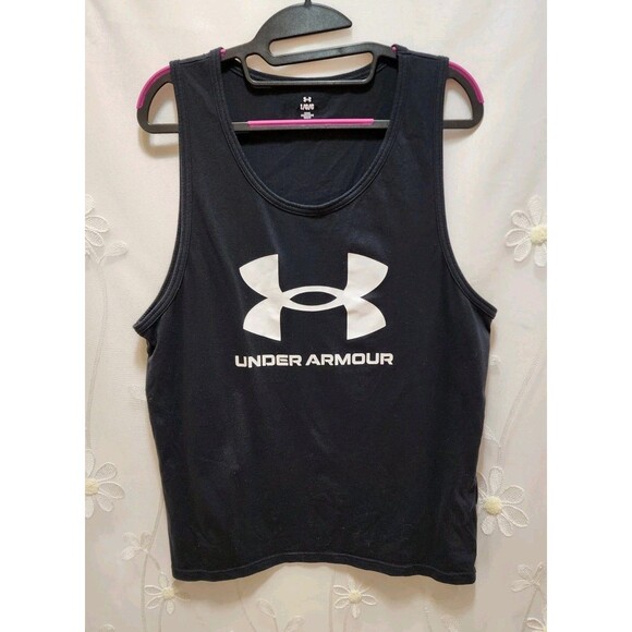 Under Armour Mens Large Black Tank Top Loose Sporty Athleisure Activewear Logo - Picture 1 of 10